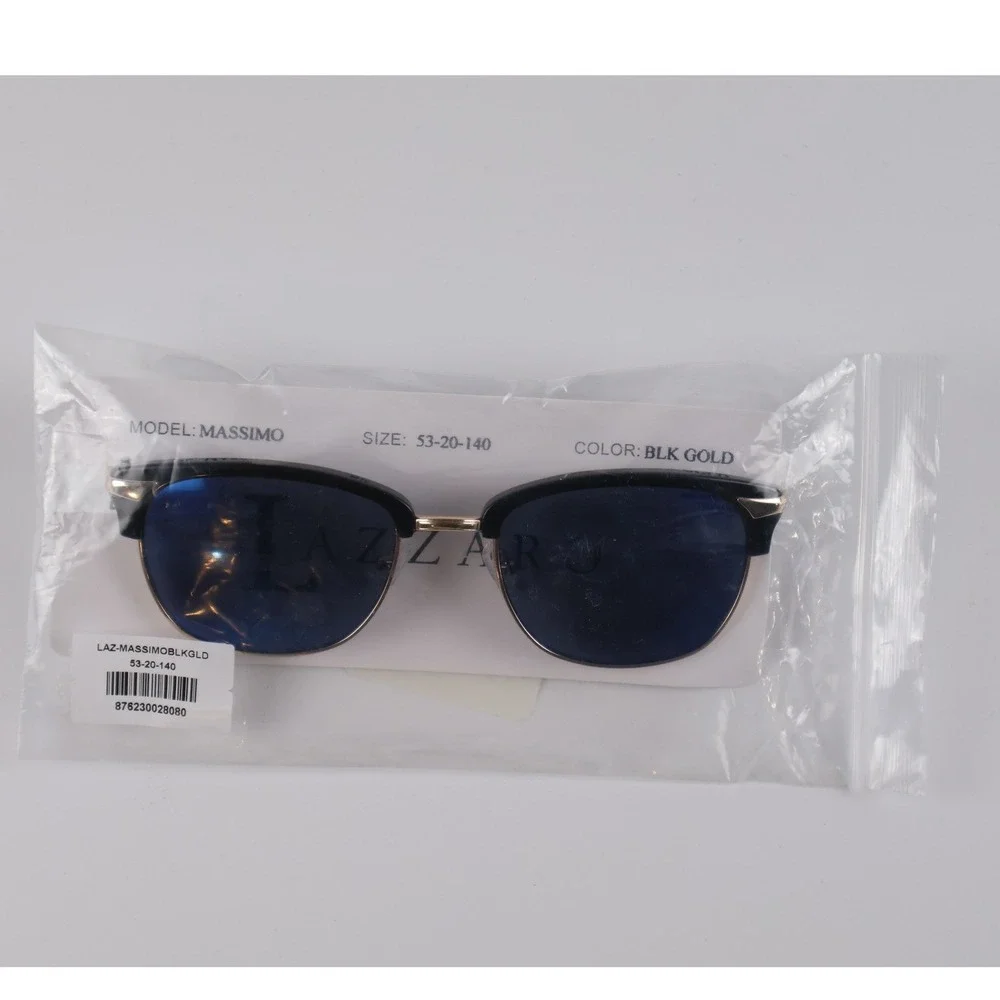 Lazzaro Sunglasses Massimo Black Gold Clubmaster 53-20-140 NWT